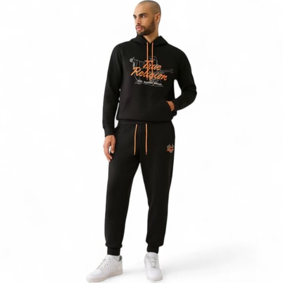 True Religion Mens 2 PC Sweatsuit Fleece Tracksuit Matching Hoodie Joggers NWT - Picture 2 of 15